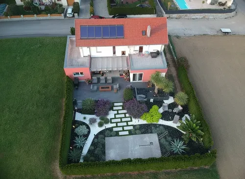 Contemporary patio pavers and planting plan