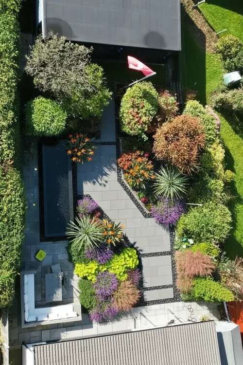 Luxury outdoor living space with pool deck
