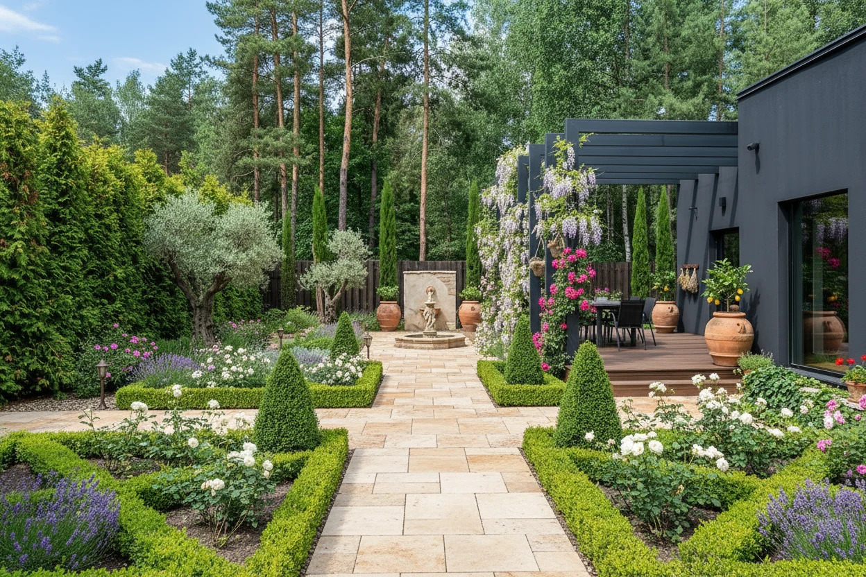 French AI landscape design style