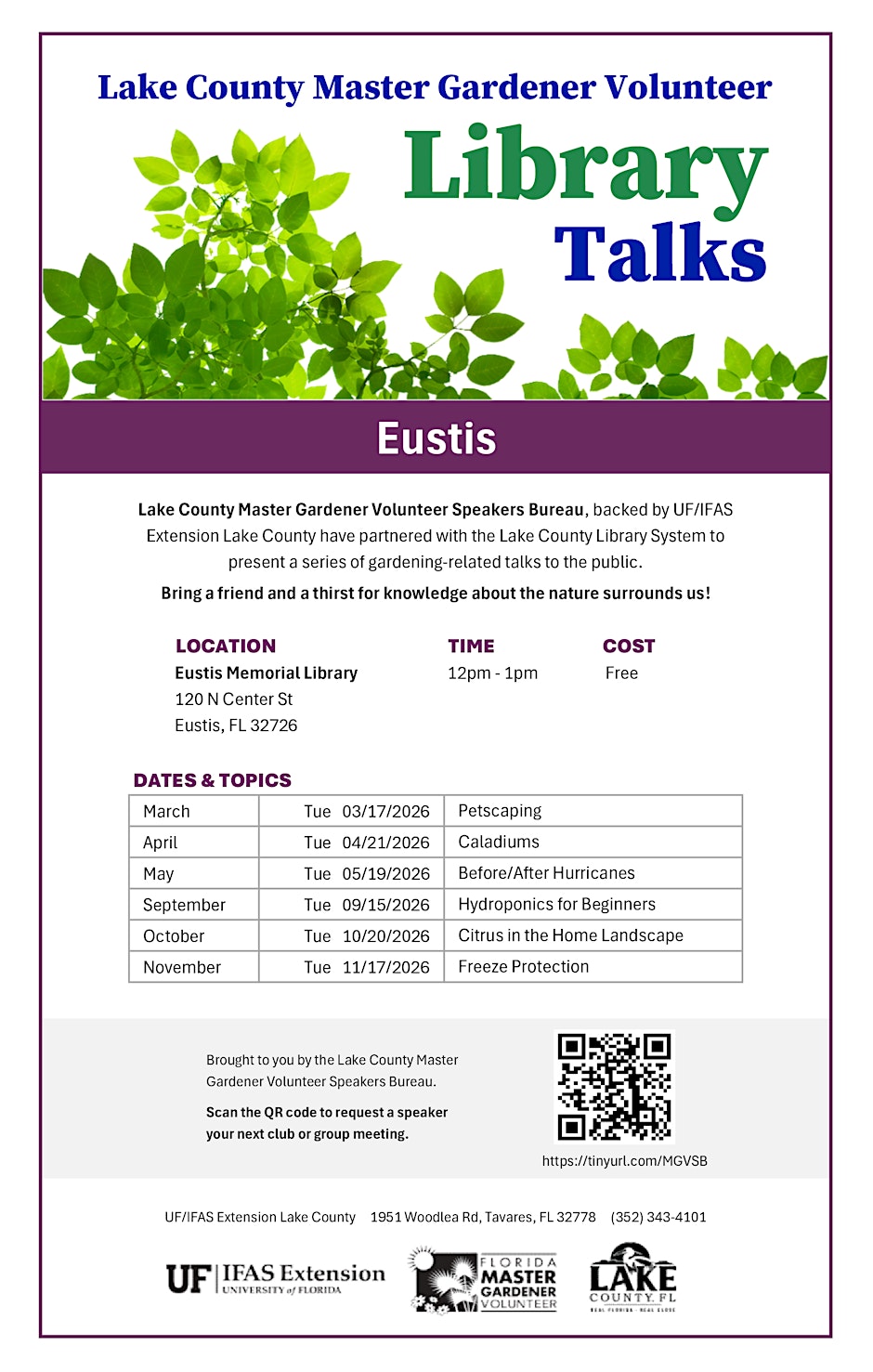 Master Gardener Library Talks - Eustis