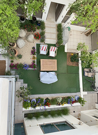 Replace the path above the chairs with the floor pattern used on the far right side 