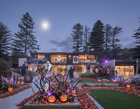 Get a Halloween landscaping design for this space and house. More Halloween mask 
