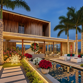 This modern tropical home and landscaping provide a beautiful canvas for a sleek, resort-style Ch...