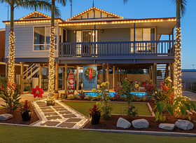  Christmas landscaping design focused on a "Modern Tropical Christmas Garden" theme:
1. Luxe Ligh...