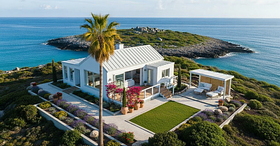 Add a tall yellow leaved palm tree behind the house