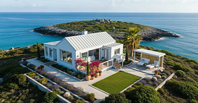 Add a short yellow palm tree behind the house on the right side